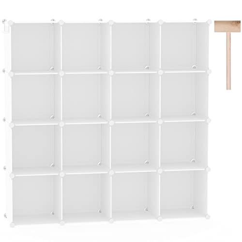 C&AHOME 16 Cube Storage Organizer Cube Shelves Units Storage Cubes, Milky | Plastic DIY Closet Organizer, Stackble Modular Closet Storage Shelves Ideal for Home, Bedroom, 48.4" L × 12.4" W × 48.4" H - color: Milky