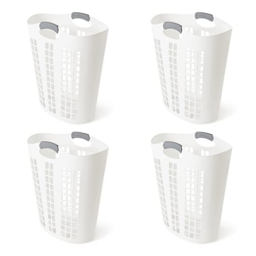 Gracious Living 4 Pack Easy Carry Flex Hamper, Large 87.5L Laundry Basket | Lightweight Plastic Ventilated Clothes Bin with Handles, White - size: 4 Pack