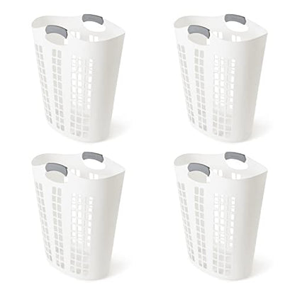 Gracious Living 4 Pack Easy Carry Flex Hamper, Large 87.5L Laundry Basket | Lightweight Plastic Ventilated Clothes Bin with Handles, White - size: 4 Pack