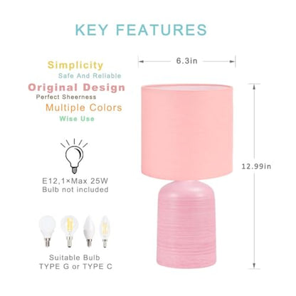 Maye Small Ceramic Table Lamp for Living Room and Bedroom,Modern Kids Night Table Lamp,Φ6.3×H13IN,Bulb Excluded,Pink - color: Pink