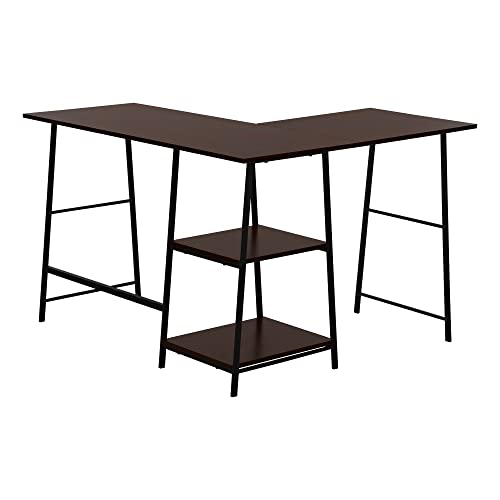 Computer Desk L-Shaped Corner Desk 48" 3-Tier Writing Desk with Storage Shelves, Espresso Laminate Top, Black Metal Sawhorse Legs, Space-Saving Home Office Laptop Workstation