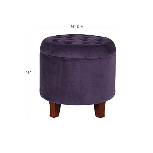 HomePop 19" Velvet Button Tufted Round Storage Ottoman - Deep Purple - color: Purple