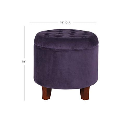 HomePop 19" Velvet Button Tufted Round Storage Ottoman - Deep Purple - color: Purple