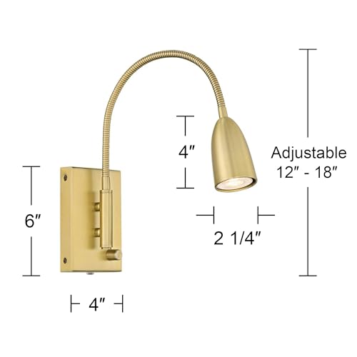 Lido Gold Gooseneck Plug-In LED Reading Wall Lamps Set of 2 Modern | Warm Metal Adjustable Arm for Bedroom Bathroom Vanity Living Room Home Hallway Dining Family Kitchen House