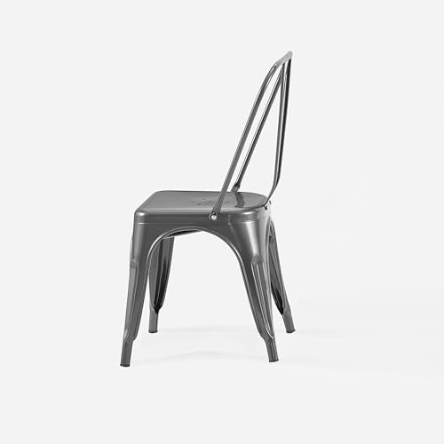 AC Pacific 18 Inch Seat Height Industrial Metal Dining Chairs, Stackable Kitchen or Bar Seat, Durable Modern Design, Versatile Accent Furniture, Set of 2, Grey - color: Grey, size: Set of 2