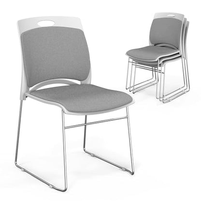 VINGLI Stackable Plastic Mesh Padded Chairs for Office Set of 4, Grey | Stacking Chairs with Metal Sled Base, Ergonomic Plastic Pad Seat & Back, Waiting Banquet Guest Break Room, Easy to install - color: Grey, size: 4 Pack