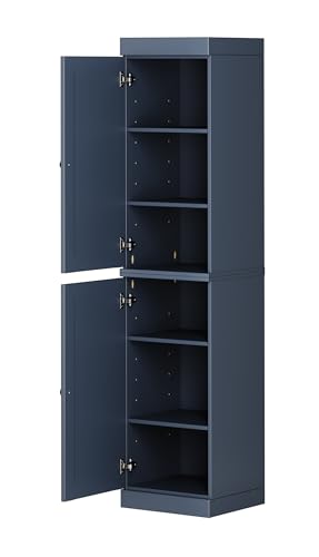 Solid Wood Kitchen Pantry - Narrow Storage Cabinet - Raised Panel Doors, Adjustable Shelves, Antique Blue, 16.5" Wide x 71.5" Tall, 100% Eco-Friendly Wood, Modular Cabinet - color: Antique Blue, style: Raised Panel Doors