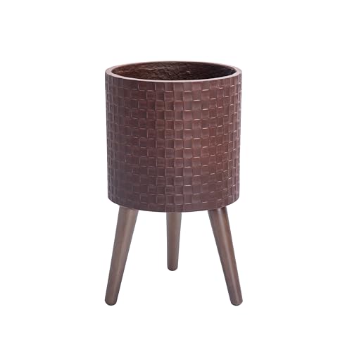 D'vine Dev Planter Pot with Wood Stand, 10 in, Espresso, 88-Z-B-6 | Mid-Century Modern Style, Elevated Plant Display, Drainage Hole and Plug, Functional & Stylish, Modern Indoor Planter - color: Espresso, size: Medium