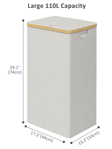 IEGrow Laundry Hamper with Lid,110L Laundry Basket with Mesh Bag,Light Grey | Dirty Clothes Hamper Basket with Bamboo Handle for Clothes Towels - color: Light Grey, size: 110L