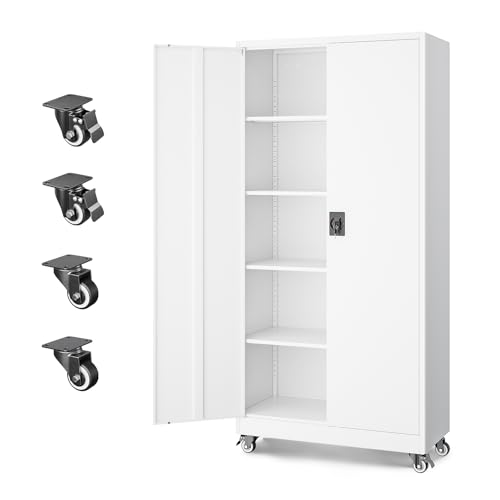 Metal Garage Storage Cabinets with Lock Door and Adjustable Shelves, Steel Tool Cabinets for Home,Office,Warehouse Organisieren (White, 75" H) - color: White, size: 16"D x 32"W x 74.41"H