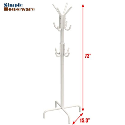 Simple Houseware Standing Coat/Hat Hanger Organizer Rack, 12 Hooks, White | For Entryway, Bedroom, and Hallway - color: White