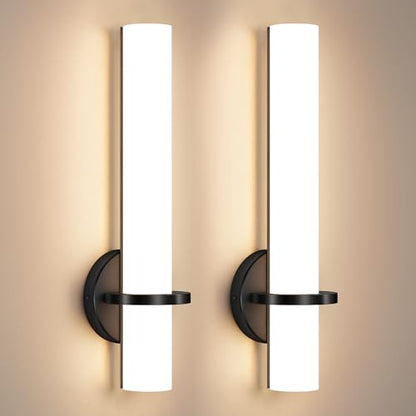AIJIASI 18 Inch Wall Sconces Set of Two, Black Bathroom Sconces 18W 2700K-5000K LED Dimmable Modern Wall Sconces with Acrylic Shade for Bedroom Living Room Hallway Stairway - color: Black, size: Hardwired (18in-2pcs)