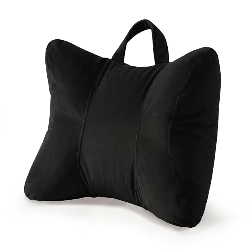 Lumbar Pillow for Car Seat and Office Chair, Classic Black | Ergonomic back support cushion with a removable, washable corduroy cover for driving, desk chairs, sofas and recliners - color: Classic Black