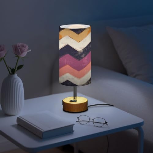 Kigai Colorful Folded Threads Touch Control Bedside Table Lamp 3 Way Dimmable Nightstand Lamp with USB A+C Charging Ports & AC Outlet Fabric Shade for Bedroom Desk Living Room
