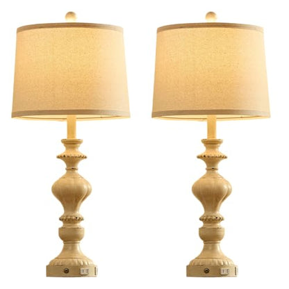 SAIWEYA 27.5" Farmhouse Table Lamps Set of 2, 3 Way Dimmable Touch Lamps | Touch Control, Dimmable, USB C+A Ports & AC Outlet, Bulbs Included, Bedside Nightstand Lamp for Living Room, Bedroom - color: Beige