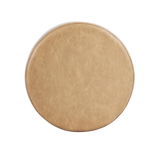 HomePop 19" Round Storage Ottoman - Sand Faux Leather - color: Sand Faux Leather