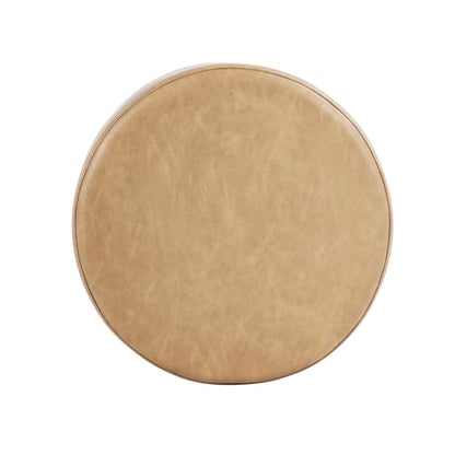 HomePop 19" Round Storage Ottoman - Sand Faux Leather - color: Sand Faux Leather