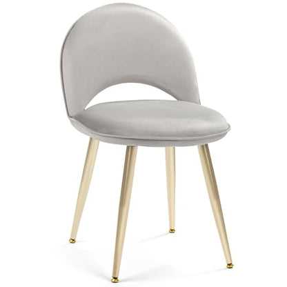 Vanity Chair with Adjustable Back, Gray Velvet Vanity Stool Chair | Upholstery Armless Makeup Stool with Gold Metal Legs for Bedroom Living Room Kitchen Dinning Room (Gold and Gray) - color: Gold and Gray