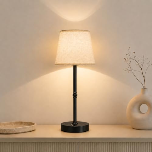 Cordless Table Lamp Rechargeable, 6000mAh Battery Operated LED Lamp with USB-C, Touch Control Stepless Dimmable Small Black Fabric Lamp for Kitchen Counter, Small Spaces, Bedroom, Living Room - color: Black, size: 1 Pcs