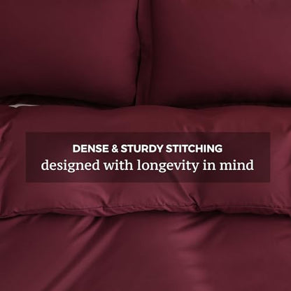 JSD Burgundy Duvet Cover Set Full Size | 3 Piece Soft Microfiber Duvet Cover with Pillow Shams Zipper Closure, Comforter Not Included, Oeko-Tex Certified - color: Burgundy, size: Full