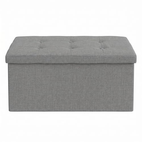 HOME DESIGN Florence 30" Upholstered Folding Storage Ottoman Bench, Tufted Top, Space-Saving Storage, Gray Linen Fabric - color: Gray Linen