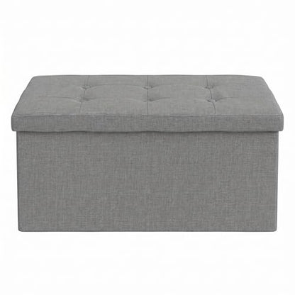 HOME DESIGN Florence 30" Upholstered Folding Storage Ottoman Bench, Tufted Top, Space-Saving Storage, Gray Linen Fabric - color: Gray Linen