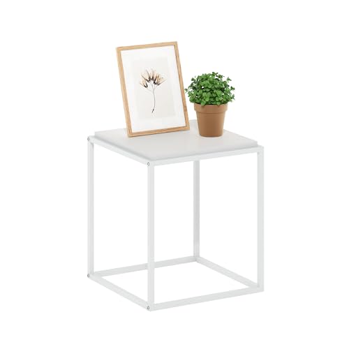 1-Tier Stackable Metal Frame End Table, Toolless Assembly Night Stand, Bedside Table, Side Table, for Bedroom, Living Room, Solid White - color: Solid White/White