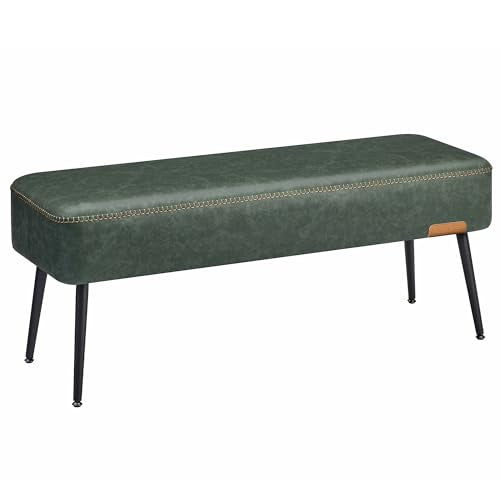 VASAGLE EKHO Collection - Bench for Entryway Bedroom, Synthetic Leather with Stitching, Ottoman Bench with Steel Legs, Living Room, Mid-Century Modern, Loads 660 lb, Forest Green ULOM076C01 - color: Forest Green, style: Steel Leg Bench