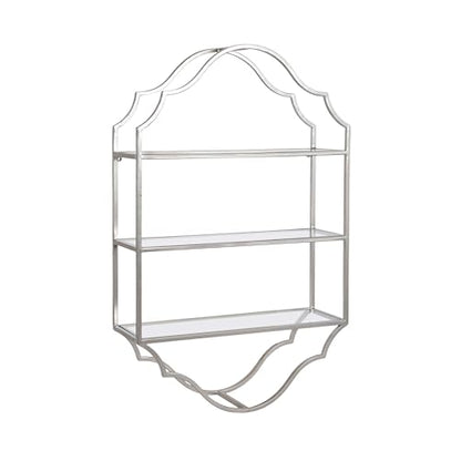 Kate and Laurel Leanna Three-Tiered Wall Shelf; 20 x 32; Silver; Decorative Floating Shelf Storage and Wall Organizer for Bathroom Over Toilet Storage or Display
