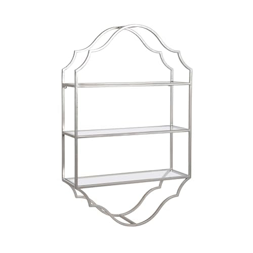Kate and Laurel Leanna Three-Tiered Wall Shelf; 20 x 32; Silver; Decorative Floating Shelf Storage and Wall Organizer for Bathroom Over Toilet Storage or Display