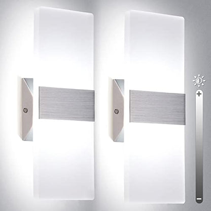 TRLIFE Modern Wall Sconces, Dimmable Wall Sconces Set of 2 Wall Mounted Lights 12W 6000K Cool White Hardwired Wall Sconce Lighting for Bedroom Bedside Living Room Stairway Hotel(2 Pack) - color: Cool White, size: Silver Brushed Aluminum