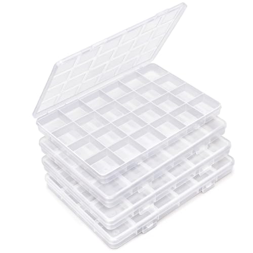 Eppingwin 24 Grids Bead Organizer, Craft Organizers and Storage, Acrylic Organizers, Plastic Bead Organizer Box for Crafts Organizing Storing (4 pcak) - color: 24 grids(4 P)