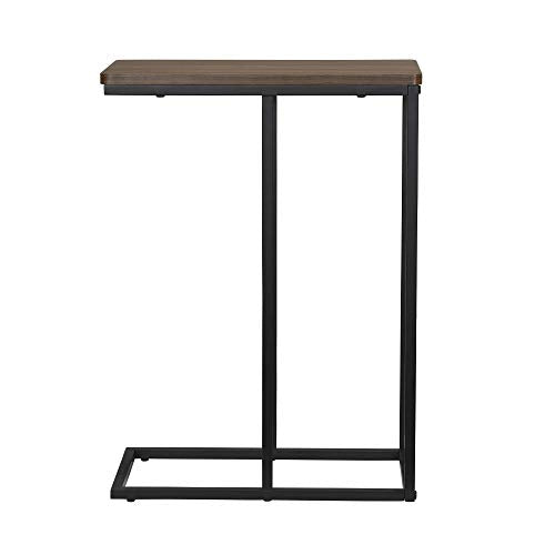 Household Essentials Jamestown C-Shaped for Accessiblity Side End Table Mid Century Walnut Wood Grain and Black Metal - color: Walnut