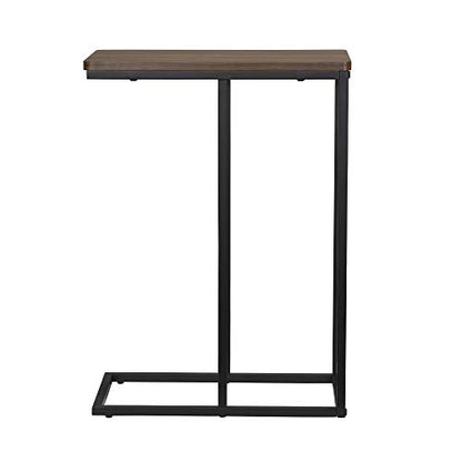 Household Essentials Jamestown C-Shaped for Accessiblity Side End Table Mid Century Walnut Wood Grain and Black Metal - color: Walnut