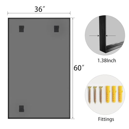 60x36 Black Bathroom Mirrors for Over Sink, Wall Mounted Bathroom Vanity Mirror, HD Distortion-Free Tempered Glass, Anti-Rust Brushed Matte Aluminum Alloy Frame, Horizontal or Vertical Hanging - size: 60"L x 36"W