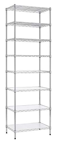 Finnhomy 8-Tier Wire Shelving Unit Adjustable Steel Wire Rack Shelving 8 Shelves Steel Storage Rack or Two 4-Tier Shelving Units with PE mat, Leveling Feet and Safety Device, NSF Certified, Chrome - color: Chrome, size: 72 Inches