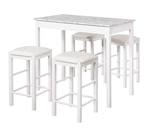 Linon White 3 Piece Faux Marble Tavern Set - color: White