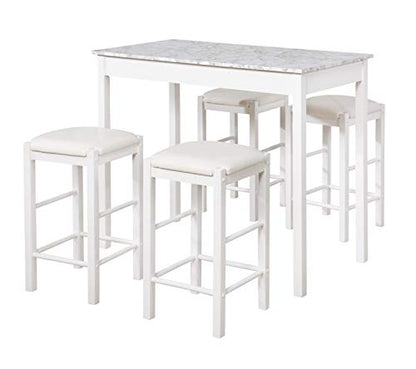 Linon White 3 Piece Faux Marble Tavern Set - color: White