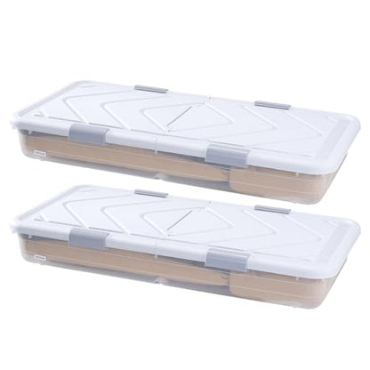 VEVOR Under Bed Storage with Wheels, 39.8 x 20.1 x 5.9 inch Underbed Containers, Underbed Shoes Organizer with Lid & Gray Latch, Rolling Under the Bed Storage Bins for Clothes Shoes Blankets, 2 Pack