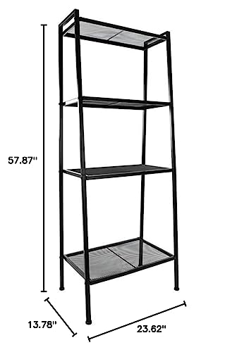 5-Shelf Modern Bookcase, Freestanding Ladder Bookshelf with Industrial Metal Frame for Living Room Bedroom Home Office (Black-4 Tier) - color: Black-4 Tier