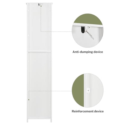 TEENFON 67 Tall Bathroom Cabinet with 6 Shelves & 1 Drawer, Narrow Storage Cabinet with Adjustable Shelves, Silm Cabinet for Living Room, Kitchen, White - color: White-2