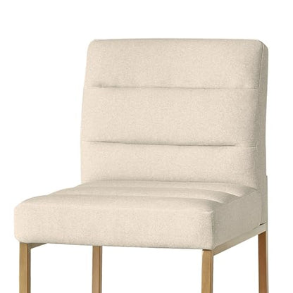 GrandNoor Modern Khaki Linen Fabric Dining Chairs Set of 2, Soft Thick Upholstered Kitchen Chairs with Gold Sturdy Metal Legs,Adjustable Foot Pads Dining Room Chairs - color: Khaki Linen, size: 2PCS Dining Chairs