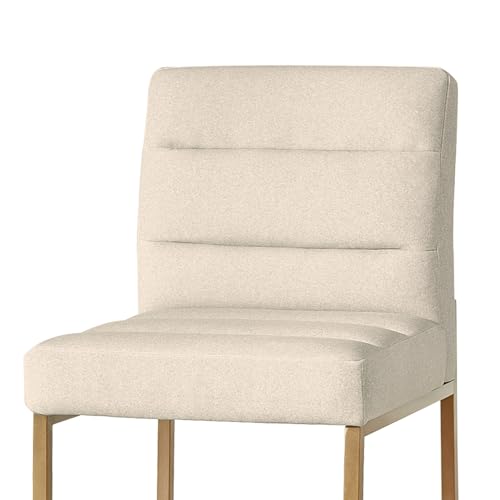 GrandNoor Modern Khaki Linen Fabric Dining Chairs Set of 4, Soft Thick Upholstered Kitchen Chairs with Gold Sturdy Metal Legs,Adjustable Foot Pads Dining Room Chairs - color: Khaki Linen, size: 4PCS Dining Chairs