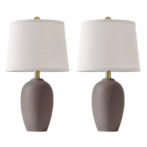 AIEAMPDO 21'' Set of 2 Farmhouse Ceramic Small Table Lamps for Living Room Bedroom, Nightstand Rustic Brown Desk Lamp for Bedside End Table Entryway, 2 LED Bulbs Included - color: Earth Gray Brown