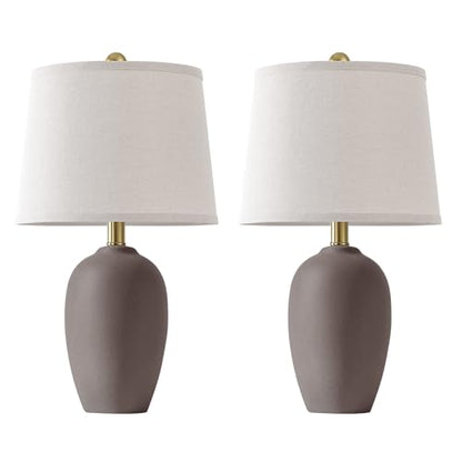 AIEAMPDO 21'' Set of 2 Farmhouse Ceramic Small Table Lamps for Living Room Bedroom, Nightstand Rustic Brown Desk Lamp for Bedside End Table Entryway, 2 LED Bulbs Included - color: Earth Gray Brown