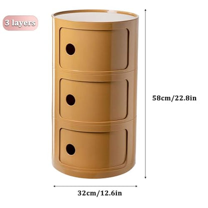 3 Tier Round Nightstand with Drawer, Ginger Yellow Round Side Table Small Plastic Storage End Table for Bedroom, Living Room, Bathroom - color: Ginger Yellow
