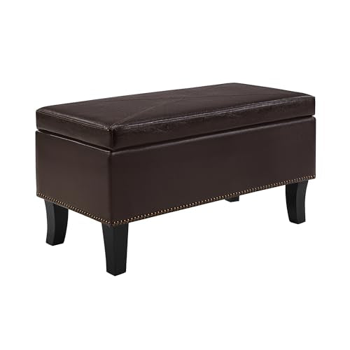 Convenience Concepts Designs4Comfort Winslow Storage Ottoman Bench 32" - Transitional Upholstered Footstool & Seat, for Living Room, Entryway, Hallway, & Bedroom, Espresso Vegan Leather - color: Espresso