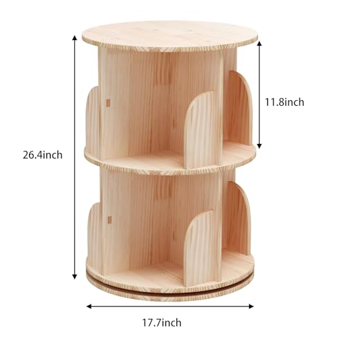 Bear Qiaqia 2 Tier Rotating Bookshelf, Small Corner Bookshelf | 360° Rotating Floor Standing Narrow Wooden Bookcase for Bedroom, Living Room and Reading Corner - color: 2 Tier