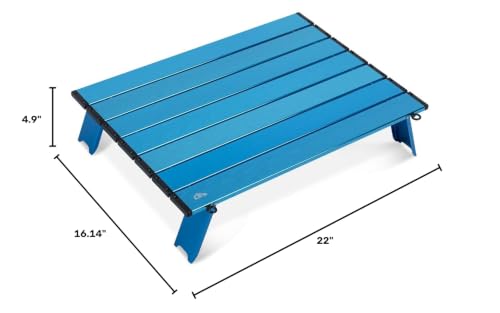 Ultralight Compact Mini Folding Alu. Table (Blue - L) | with Carry Bag, for Camping Backpacking Hiking Beach Picnic - color: Blue, size: Large