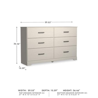 Signature Design by Ashley Stelsie 6 Drawer Bedroom Dresser, White, 60 Inch | Durable engineered wood with replicated grain, 6 deep smooth-gliding drawers, Ample clothing organization - color: White, style: 6 Drawer Dresser